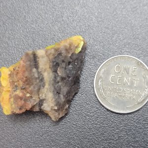 8 gram meta-autunite with matrix rear view size comparison