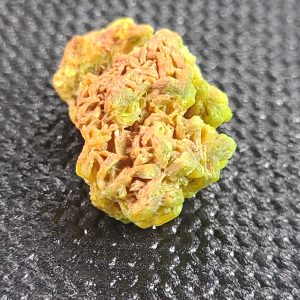 This specimen was stabilized with Paraloid B-72, a commonly used conservation material in the field of mineral preservation, providing excellent protective qualities for stabilization and long-term conservation. The stabilization process results in a specimen that won’t fall apart over time like autunite normally does if neglected. Using this specimen in a cloud chamber isn’t recommended because isopropyl alcohol rain will dissolve and degrade the stabilizer over time.
