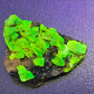 9g Autunite / Meta-autunite on Matrix Zibo Shandong Province China, Fluorescent Uranium Ore under uv light 405nm