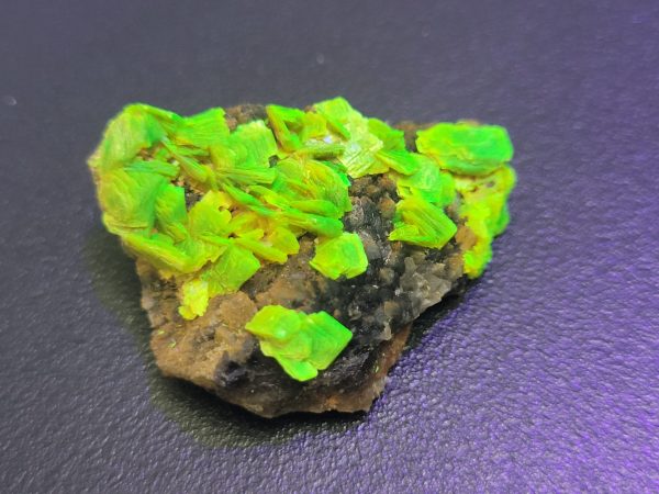 9g Autunite / Meta-autunite on Matrix Zibo Shandong Province China, Fluorescent Uranium Ore On display for sale