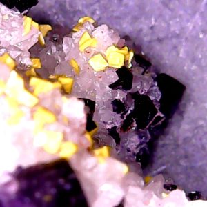 Tyuyamunite with Fluorite on Quartz Matrix - China