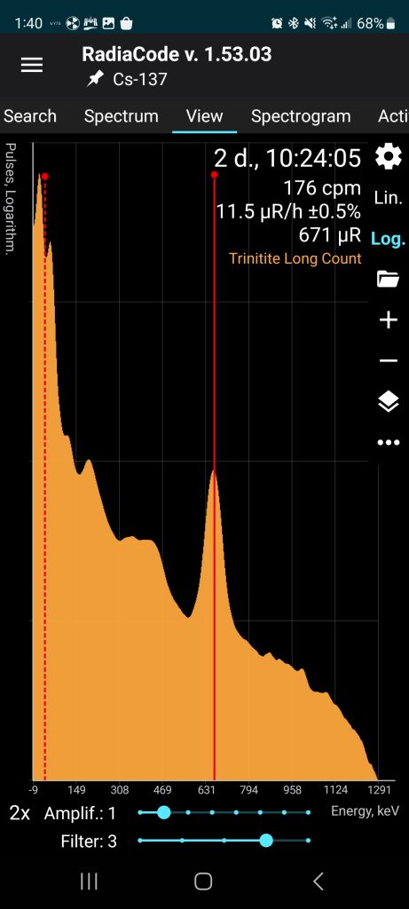 Spectrum via Radiacode 103 of a One-Gram Representative Trinitite Specimen