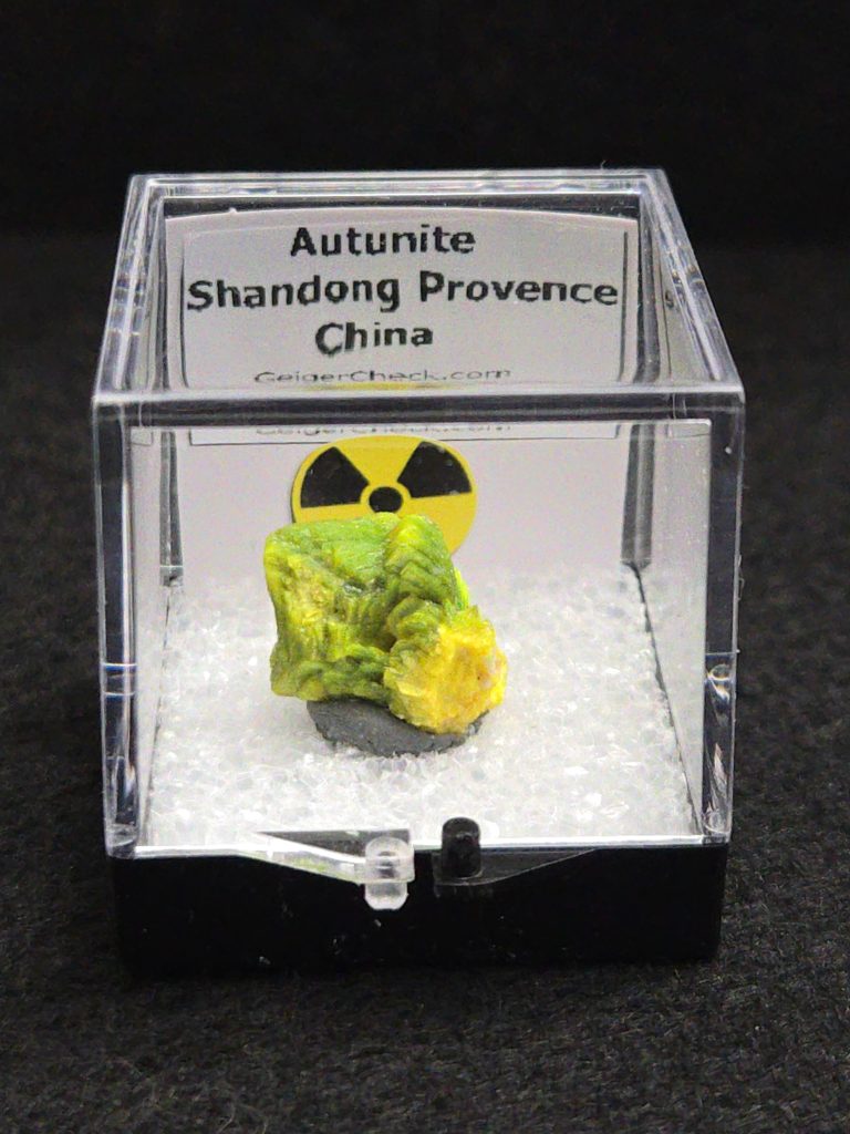 Lamellar Autunite Crystal in Perky Box – Fluorescent Uranium Ore, 2.4 Grams