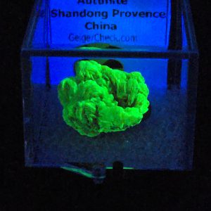 Autunite / Meta-autunite Crystal in Perky Box - Fluorescent Uranium Ore, 4.5 Grams