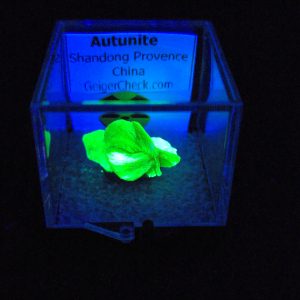 Autunite / Meta-autunite Crystal in Perky Box - Fluorescent Uranium Ore, 1.9 Grams