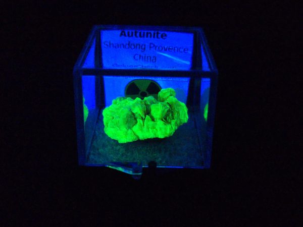 Autunite Crystal in Perky Box , 840mg – Fluorescent Uranium Ore 5.8 Grams