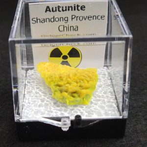 Autunite Crystal in Perky Box, 2.4 Grams – Fluorescent Uranium Ore
